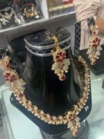 Red Kundan Bridal Jewelry Set – Necklace, Earrings & Maang Tikka - Image 3