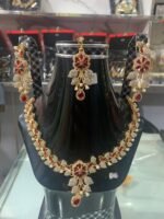 Red Kundan Bridal Jewelry Set – Necklace, Earrings & Maang Tikka - Image 2