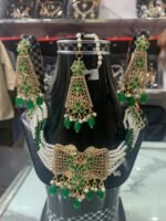 Green Pearl Bridal Jewellery Set | Gold Emerald Necklace Set | AD Garments - Image 2