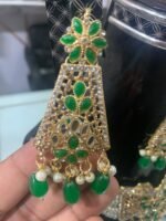 Green Pearl Bridal Jewellery Set | Gold Emerald Necklace Set | AD Garments - Image 3