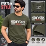 Men’s Premium Cotton New York Brooklyn Printed T-Shirt – Olive Green | AD Garments - Image 2