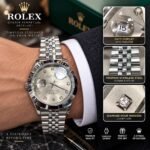 ROLEX Men’s Luxury Stainless Steel Quartz Watch – Colorful Dial, Date Display & Diamond Hour Markers | AD Garments - Image 2