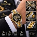 Seastar Luxury Skeleton Gold Dial Stainless Steel Watch | AD Garments