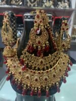 Bridal Jewellery Set for Women – Traditional Gold & Red Necklace, Earrings and Maang Tikka | AD Garments - Image 2