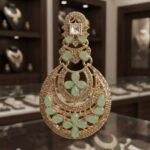 Luxury Mint Green & Gold Kundan Bridal Jewelry Set – Necklace, Earrings & Maang Tikka | AD Garments - Image 3