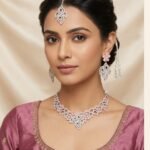 Elegant Silver-Tone Bridal Jewelry Set with Matching Maang Tikka & Earrings | AD Garments