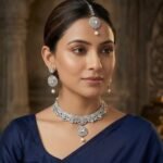 Traditional Gold-Tone Bridal Jewelry Set with Maang Tikka – Elegant Emerald Green Saree Jewelry | AD Garments