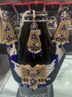 Royal Cobalt Blue & Gold Kundan Bridal Jewelry Set – Premium Necklace, Earrings & Maang Tikka | AD Garments - Image 2