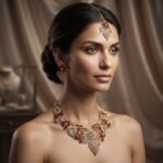 Elegant Antique Gold & Ruby Red Bridal Jewelry Set with Statement Necklace, Earrings & Maang Tikka | AD Garments