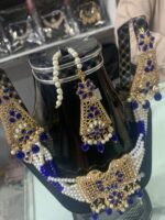 Royal Cobalt Blue & Gold Kundan Bridal Jewelry Set – Premium Necklace, Earrings & Maang Tikka | AD Garments - Image 3