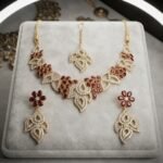 Elegant Antique Gold & Ruby Red Bridal Jewelry Set with Statement Necklace, Earrings & Maang Tikka | AD Garments - Image 2