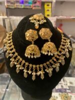 Royal Gold Bridal Jewelry Set with Elegant Necklace, Jhumka Earrings & Maang Tikka | AD Garments - Image 2