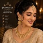 Royal Gold Bridal Jewelry Set with Elegant Necklace, Jhumka Earrings & Maang Tikka | AD Garments