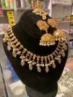Royal Gold Bridal Jewelry Set with Elegant Necklace, Jhumka Earrings & Maang Tikka | AD Garments - Image 3