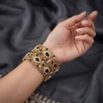 Elegant Gold-Tone Kundan & Pearl Embellished Statement Bracelet | AD Garments