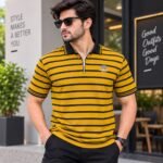 Men’s Striped Polo Shirt – Stylish Half-Zip Collar & Comfortable Casual Fit | AD Garments - Image 3
