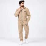 Men’s Beige Zip-Up Tracksuit Set with Matching Jogger Pants | AD Garments