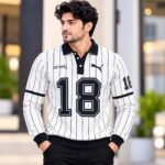 Men's Striped Number 18 Polo Sweatshirt – Long Sleeve Casual Pullover | AD Garments - Image 3