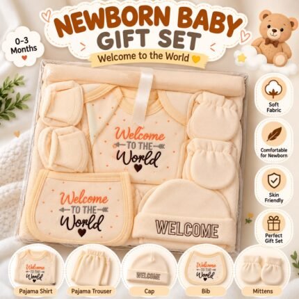 Pink Newborn Baby Gift Set – 5-Piece Welcome to the World Outfit (0 to 6 month baby) | AD Garments