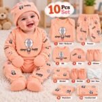 Happy Baby Gift Set – 10-Piece Newborn Clothing & Accessories Set (0 to 6 months baby outfit) | AD Garments