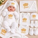 Premium White Baby Prince Gift Set – Crown Embroidered Newborn Clothing & Accessories (0 to 6 months baby outfit) | AD Garments